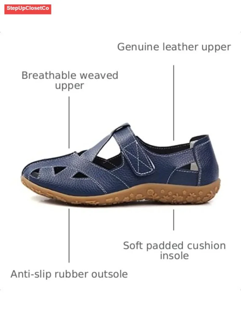 Wanphoo Genuine Leather Perforated Slip-On Sandals Breathable Casual Shoes